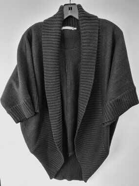OAT women's 100% boiled wool open-front cardigan with knit trim, black (Size M)